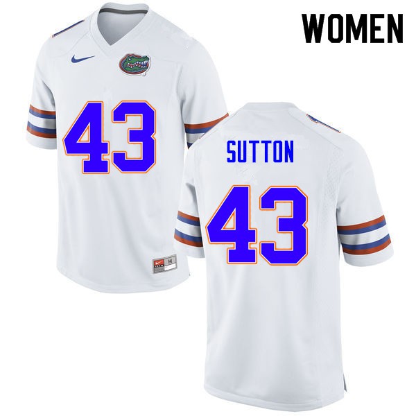 Women #43 Nicolas Sutton Florida Gators College Football Jerseys White